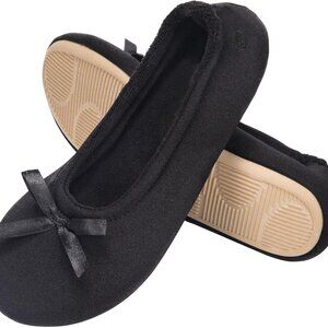 Women's Satin Memory Foam Ballerina Slippers Indoor Rubber Sole House Shoes